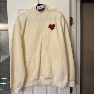 White Fox Boutique Cream Womens Hooded Sweatershirt  with Red Heart